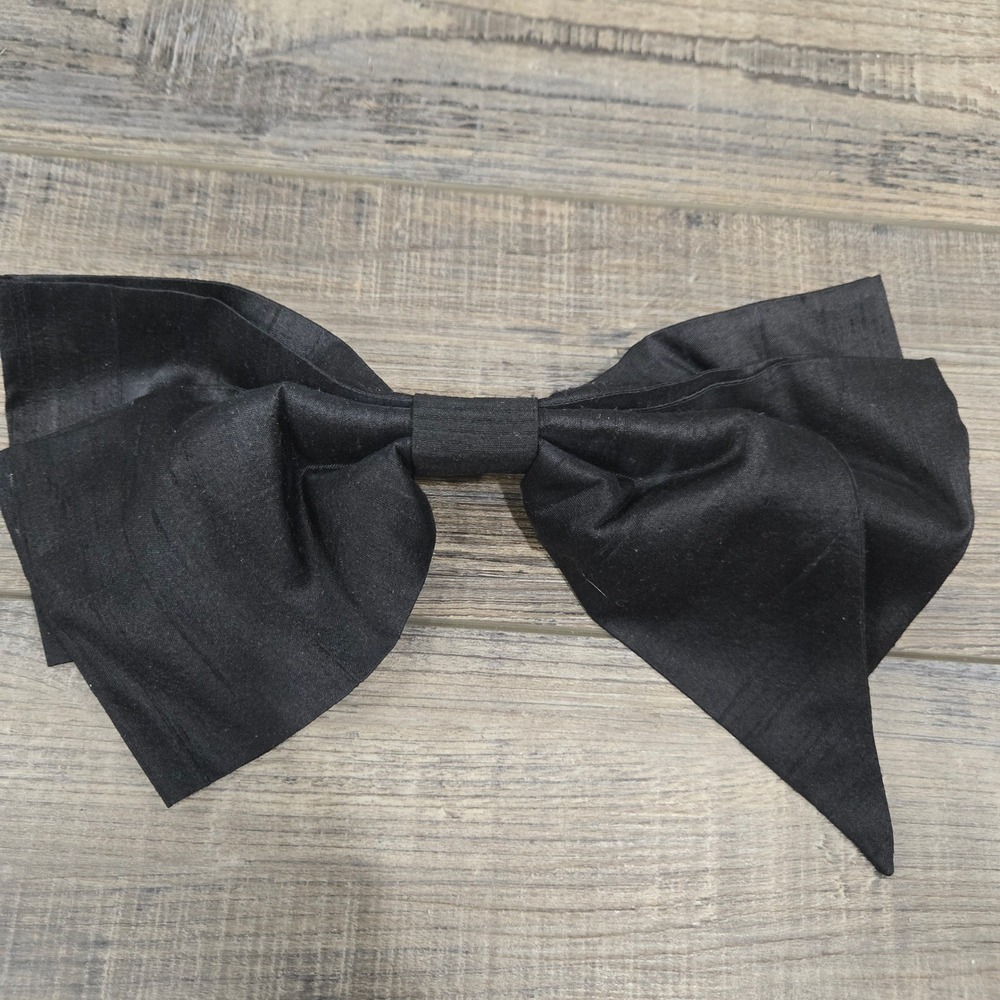 L. Erickson Black Silk Oversized Hair Bow Barrette France 9.5" Coquette Academia